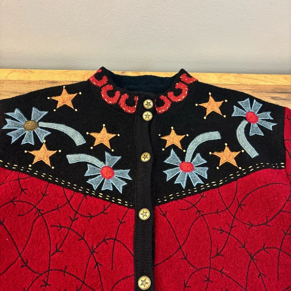 Icelandic Designs Wool Sweater Jacket Horse Shoe Stars Western Embroidered - Picture 6 of 9